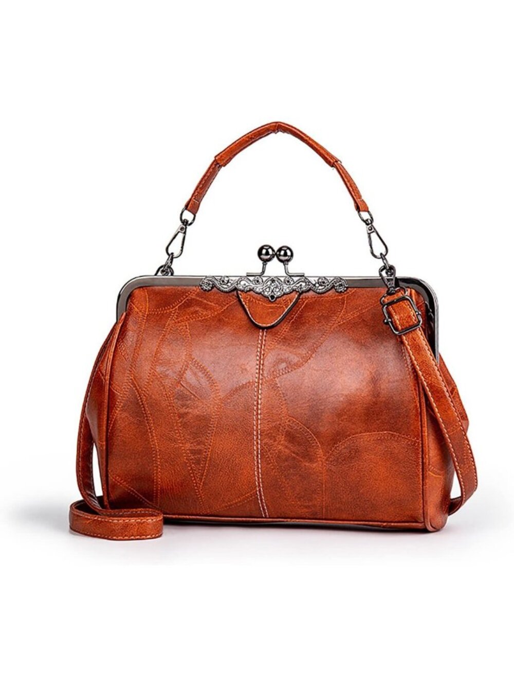 Vintage Hollow Handbag, Oil Leather Shoulder Crossbody Clutch Satchel Purse